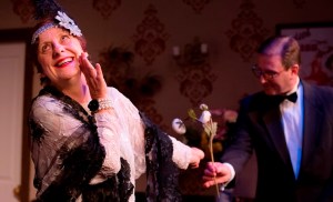 Alice Livingstone (Judith) and Adrian Adam (Richard) in Noel Coward's Hay Fever at New Theatre. Photograph (c) Bob Seary