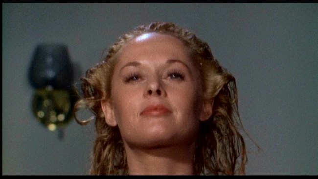 The hair colour change scene and the first time we see Tippi Hedren's face.