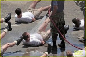 AMERICAN FLASHER! Bradley Cooper rocks some very short shorts while filming a Navy Seals training scene for 'American Sniper' in Los Angeles